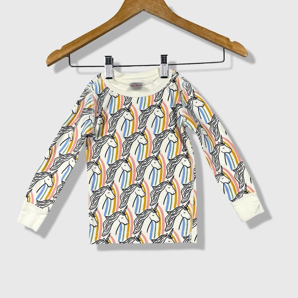 Hanna Andersson Long Sleeve Pajama Top Girls 3T White Unicorn Rainbow Whimsical